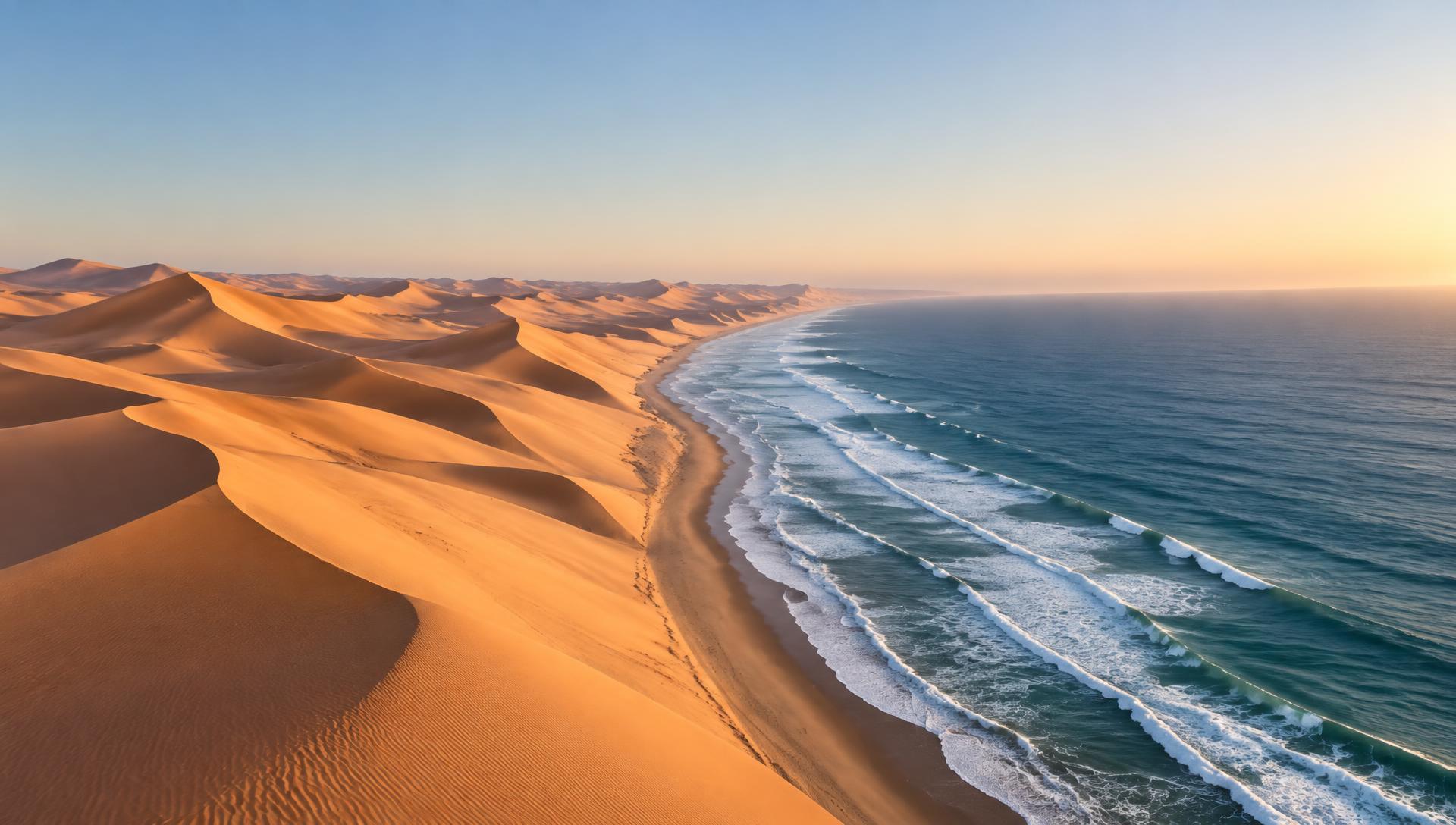 Namib desert dunes meeting the Atlantic coastline